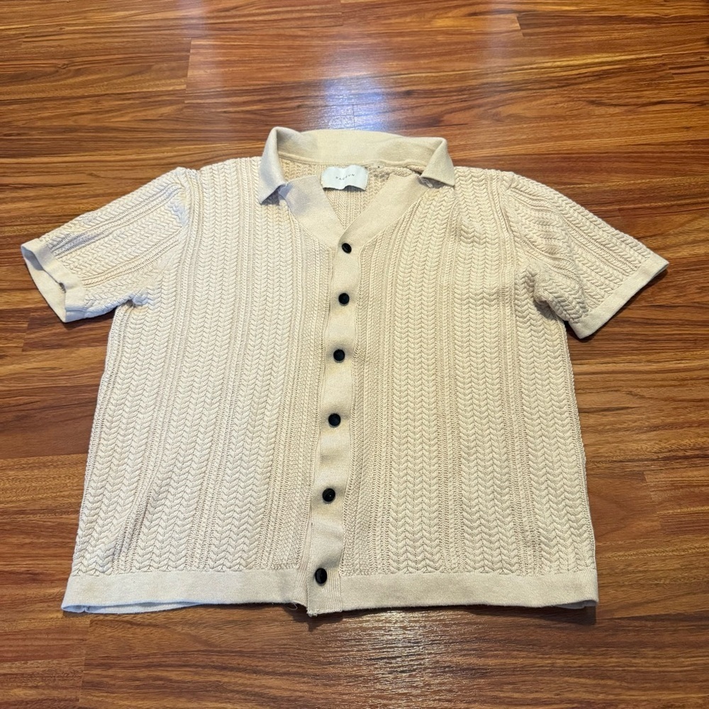 PacSun Women’s Open-Knit Button Front Sweater Top – Size Small – Cream/Beige - Picture 3 of 6